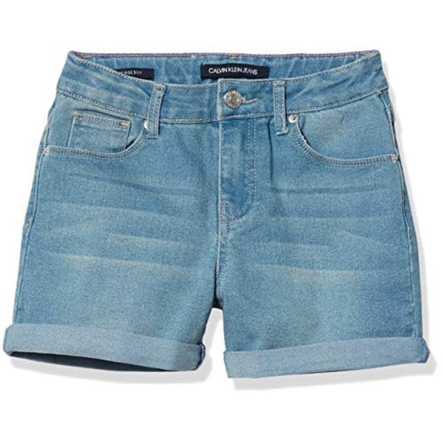 Calvin Klein Girls' Color Denim Short, Cirrus Roll Up, 6X for $30