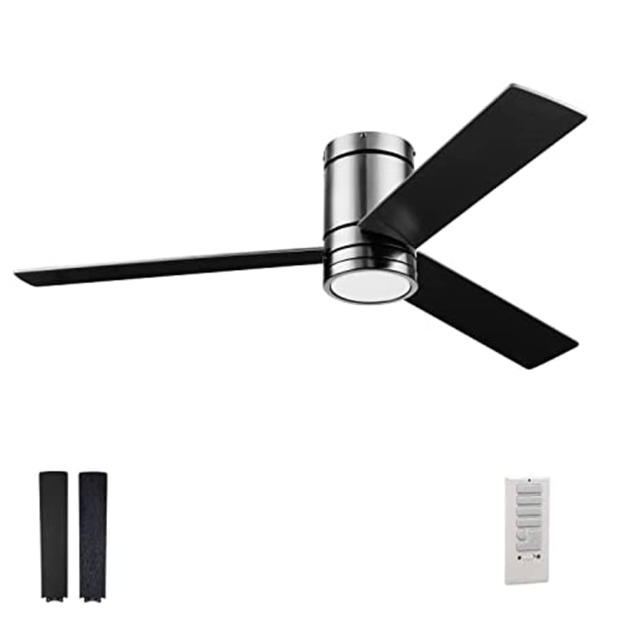 Prominence Home Espy, 52 Inch Flush Mount Contemporary Indoor LED Ceiling Fan with Light, Remote for $132