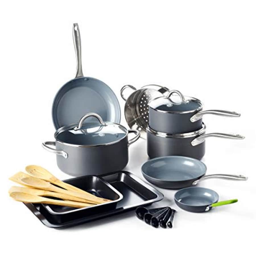 GreenPan Lima Hard Anodized Healthy Ceramic Nonstick 18 Piece Cookware Bakeware Pots and Pans Set, for $126