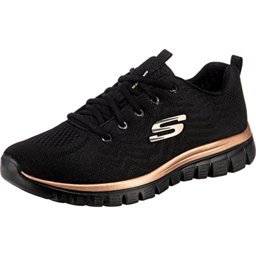 Skechers Women's Low-Top Trainers Sneaker, Black Mesh Rose Gold Trim, 9 for $70