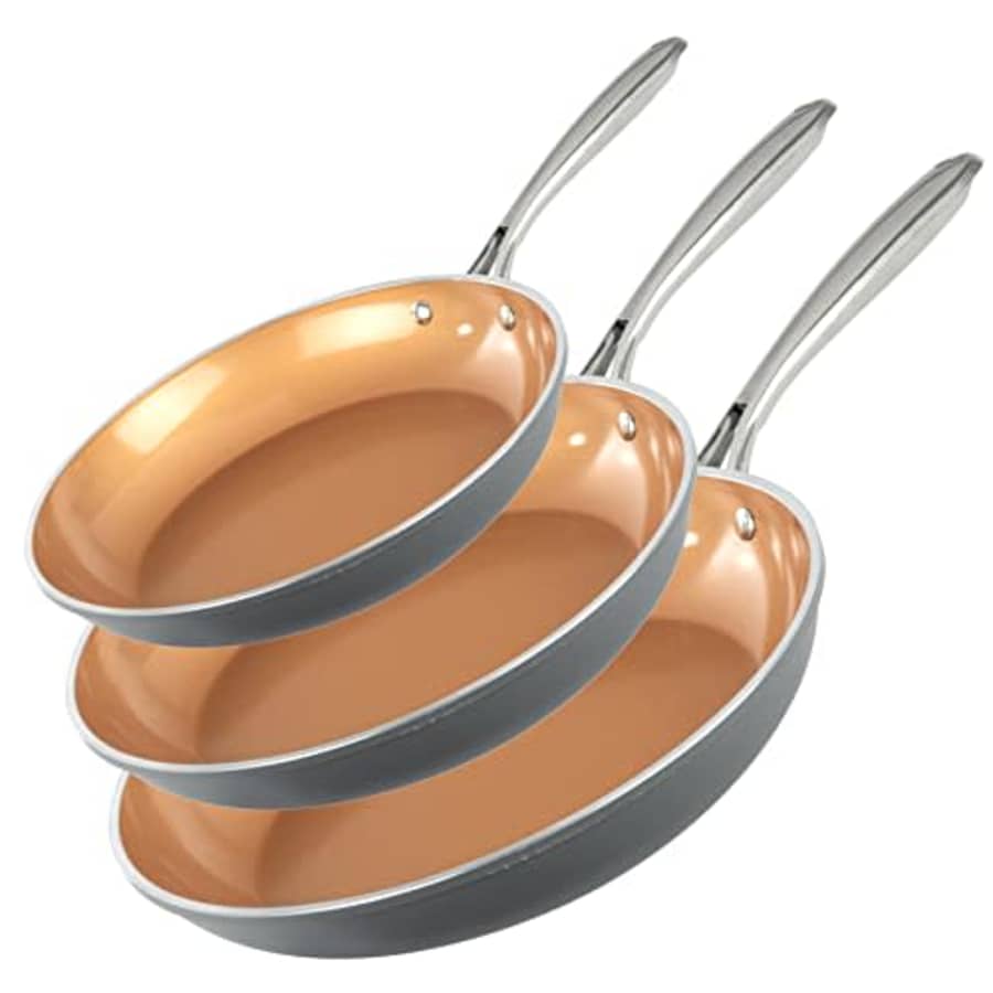 Gotham Steel Frying Pan Set, 3 Piece Nonstick Ceramic Copper Fry Pans Set, 8, 10 & 12 Nonstick for $55