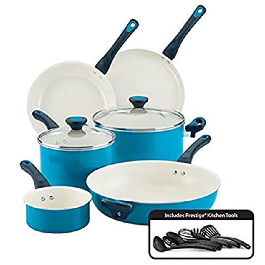 Farberware Go Healthy Nonstick Cookware Pots and Pans Set with QuiltSmart Technology, 14 Piece, Aqua for $120 Farberware Go Healthy Nonstick Cookware Pots and Pans Set with QuiltSmart Technology, 14 Piece, Aqua for $120