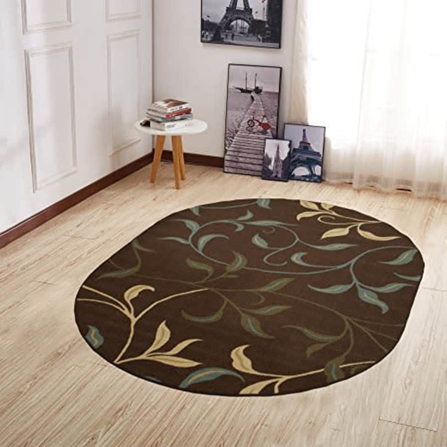 Ottomanson Home Collection Modern Area Rug, 5' x 6'6", Chocolate Leaves for $39