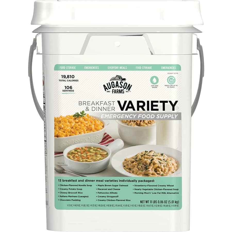Augason Breakfast & Dinner Emergency Food Supply 4-Gallon Pail for $93 Augason Breakfast & Dinner Emergency Food Supply 4-Gallon Pail for $93