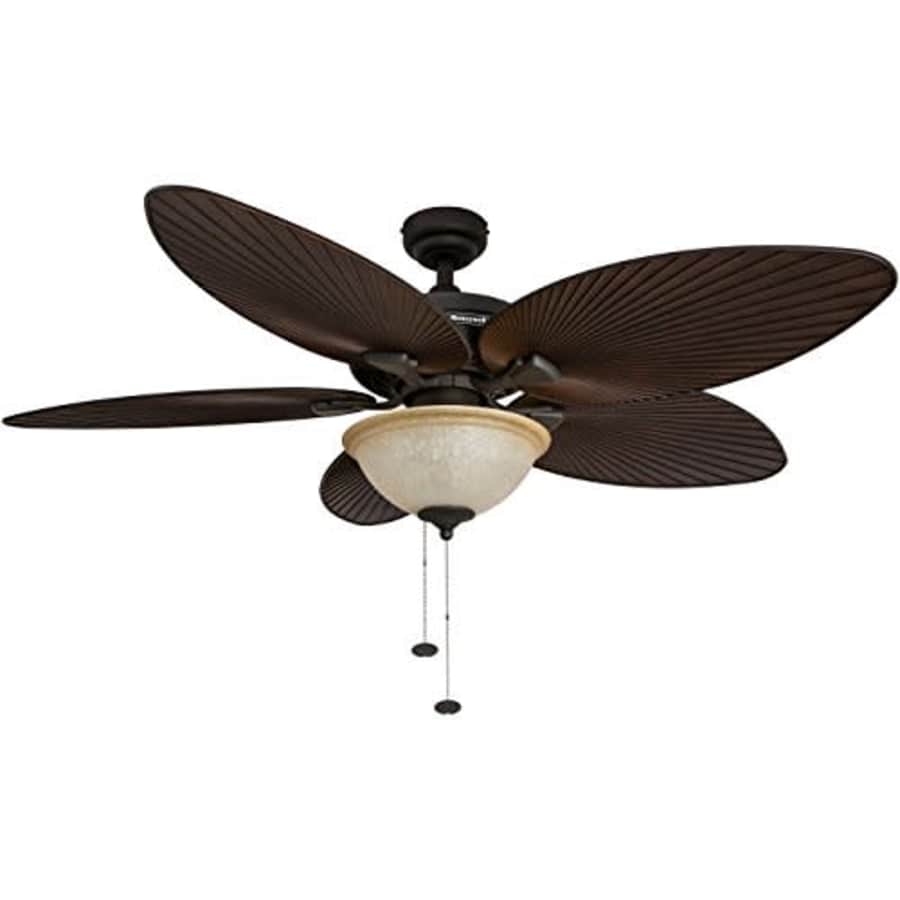 Honeywell Palm Island 52-Inch Tropical Ceiling Fan with Sunset Glass Bowl Light, Five Palm Leaf for $118