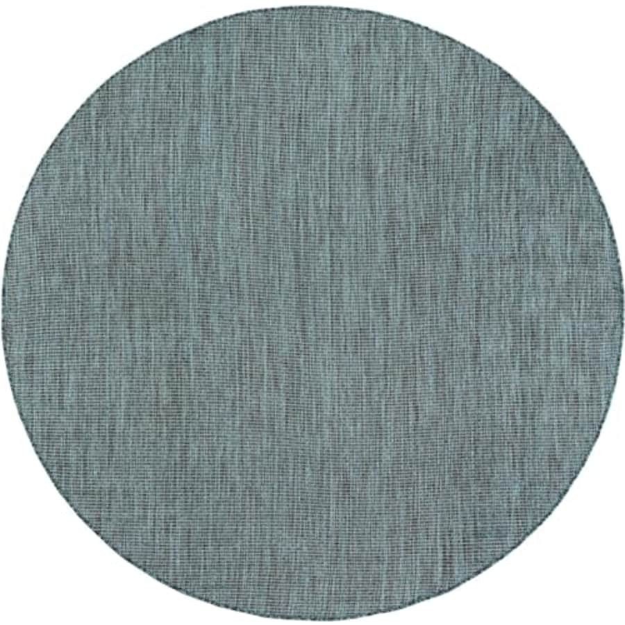 Unique Loom Outdoor Solid Collection Area Rug (6' 1" Round Teal/Navy Blue) for $55