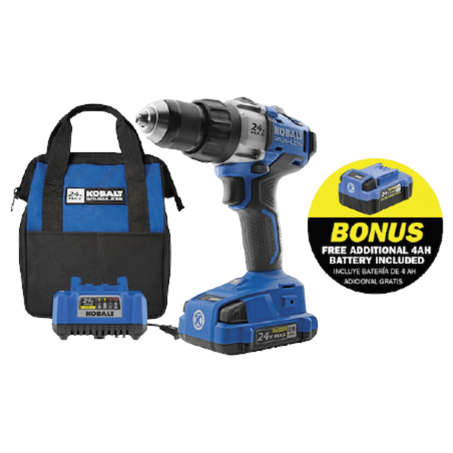 Kobalt 24V Max 1/2" Cordless Drill Kit w/ Extra 4Ah Battery for $99 Kobalt 24V Max 1/2" Cordless Drill Kit w/ Extra 4Ah Battery for $99