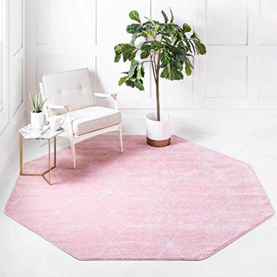 Unique Loom Trellis Frieze Collection Area Rug - Geometric (7' 10" Octagon, Light Pink/ Ivory) for $85