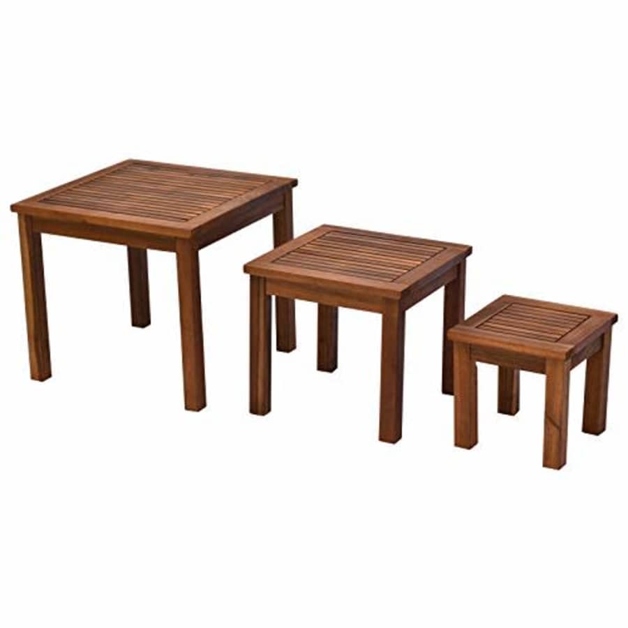 Outsunny 3 Piece Outdoor Side Nesting Table Patio Set with Acacia Wood Build & Multi-Functional for $87