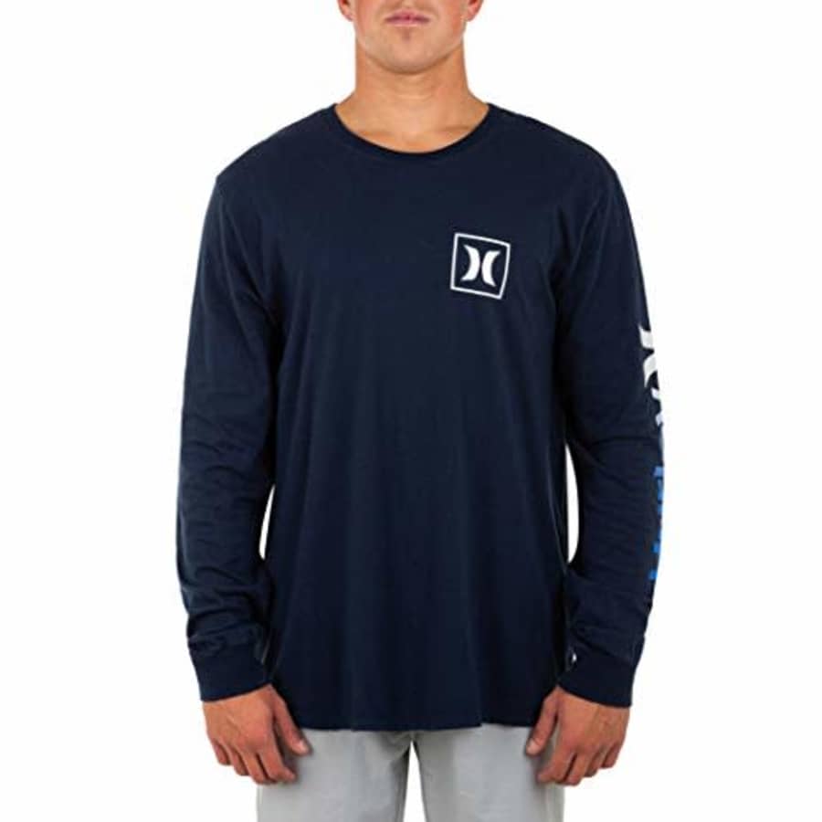 Hurley Men's Everyday Washed One and Only Icon Gradient Long Sleeve T-Shirt, Obsidian, Small for $35