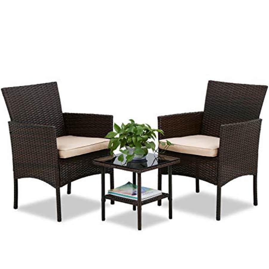 FDW 3 Pieces Patio Set Outdoor Patio Furniture Sets Wicker Bistro Set Rattan Chair Conversation for $110