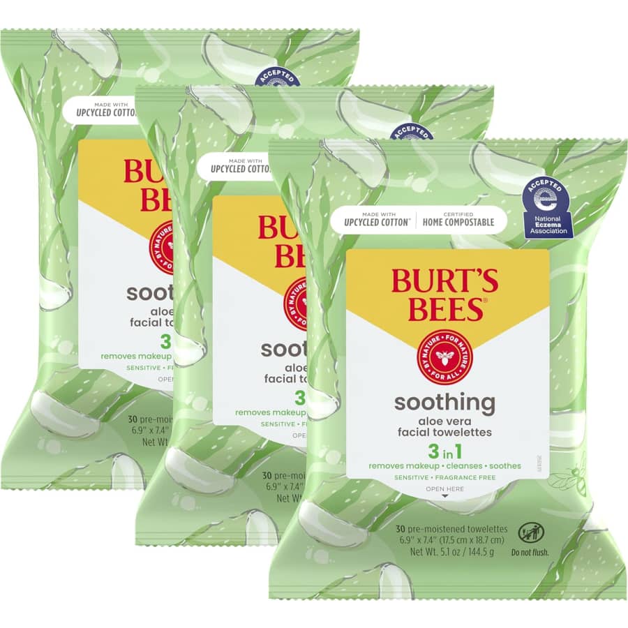 Burt's Bees 30-Count Soothing Face Wipes 3-Pack for $14 via Sub & Save
