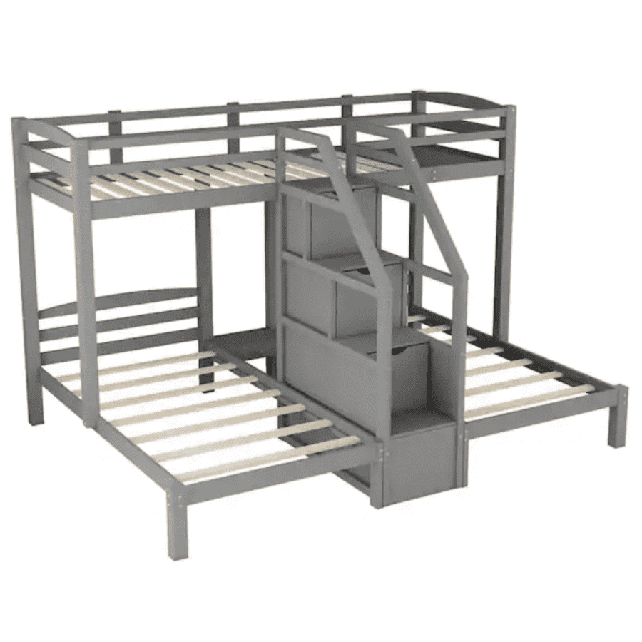 Harper & Bright Designs Twin over Twin and Twin Bunk Bed for $843 Harper & Bright Designs Twin over Twin and Twin Bunk Bed for $843