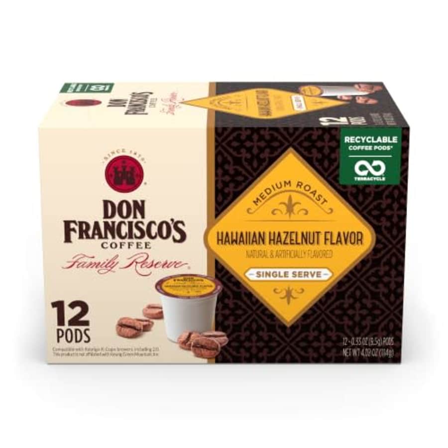Don Francisco's Hawaiian Hazelnut Flavored Medium Roast Coffee Pods - 12 Count - Recyclable for $17 Don Francisco's Hawaiian Hazelnut Flavored Medium Roast Coffee Pods - 12 Count - Recyclable for $17