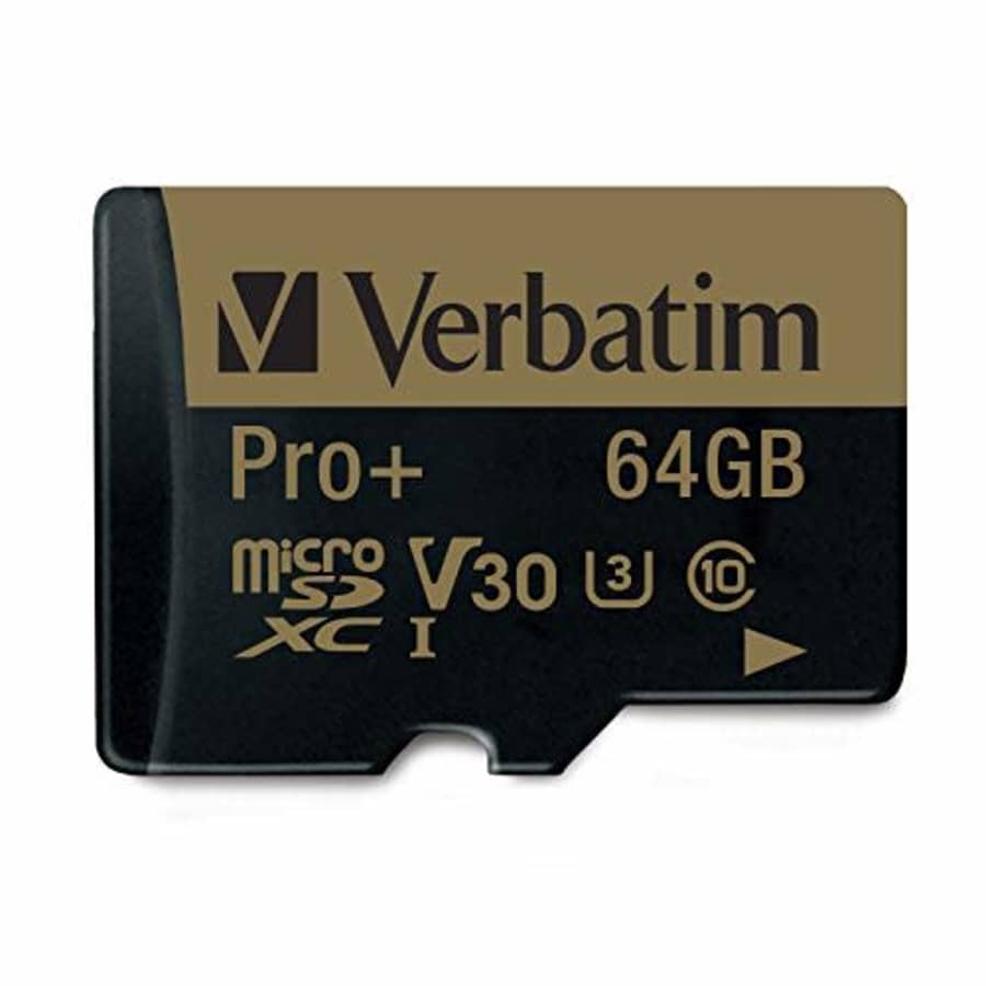 Verbatim 64GB Pro Plus 600X microSDXC Memory Card with Adapter, UHS-I V30 U3 Class 10 for $37 Verbatim 64GB Pro Plus 600X microSDXC Memory Card with Adapter, UHS-I V30 U3 Class 10 for $37