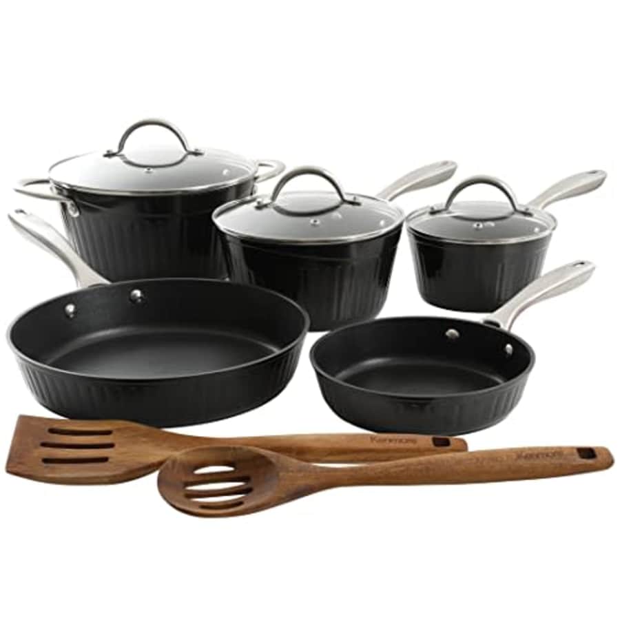 Kenmore Logan Black Stripe 10-Piece Nonstick Aluminum Induction Safe Cookware Set for $99