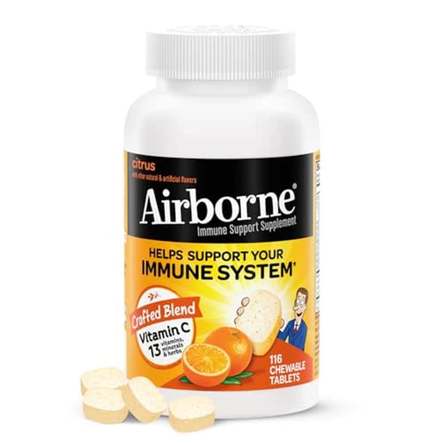 Airborne 1000mg Vitamin C Chewable Tablets with Zinc, Immune Support Supplement with Powerful for $19 Airborne 1000mg Vitamin C Chewable Tablets with Zinc, Immune Support Supplement with Powerful for $19