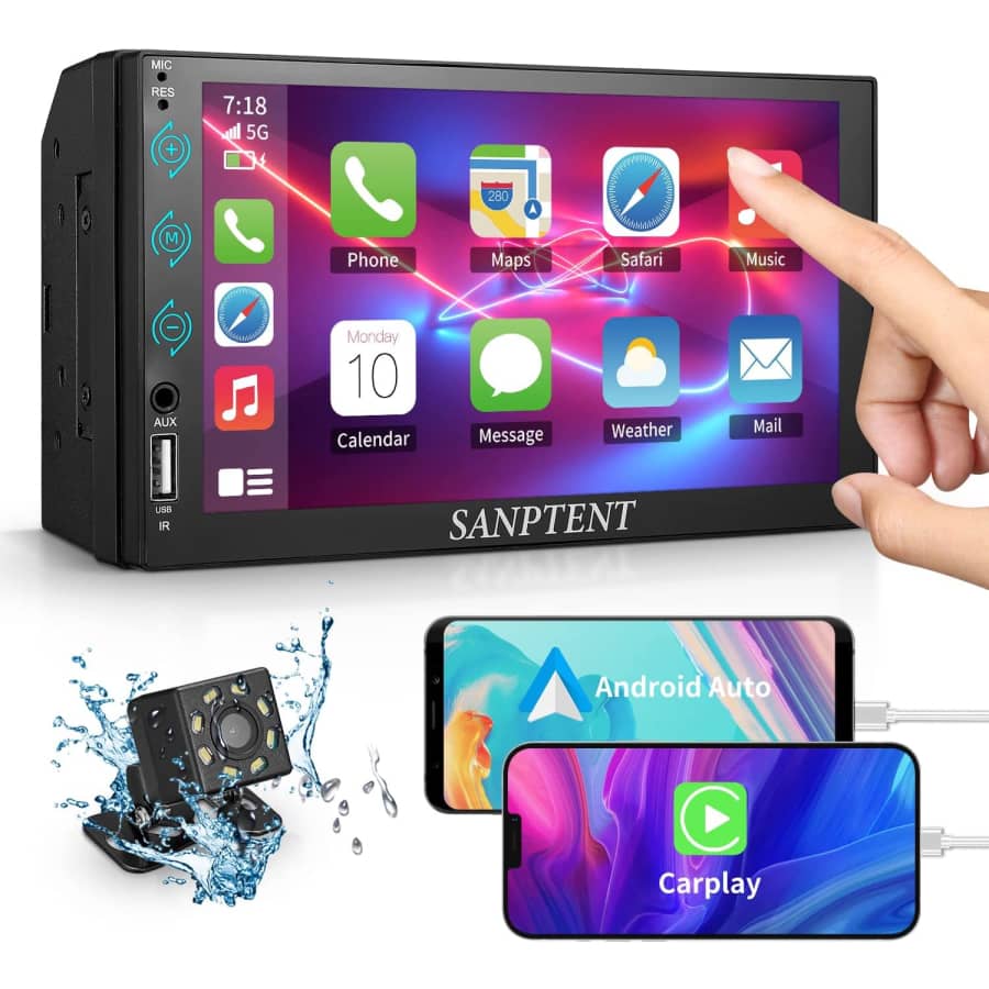 Sanptent Double Din 7" Bluetooth Car Stereo with Backup Camera for $90