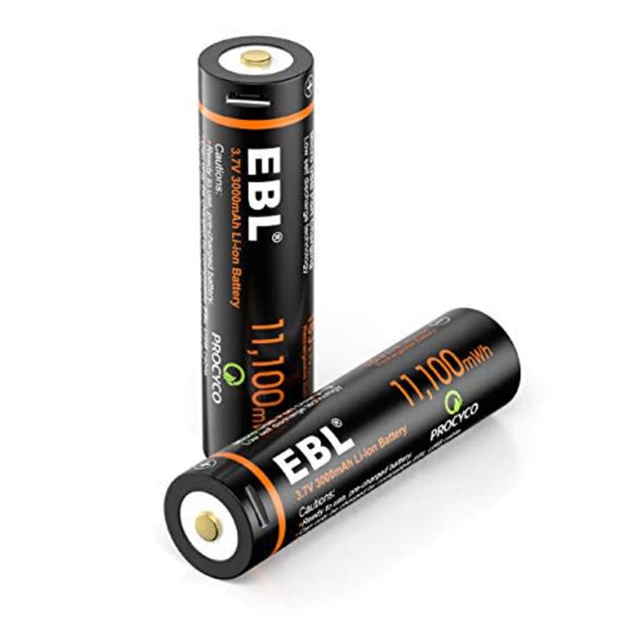 EBL 3.7V Li-ion Rechargeable Batteries 3000mAh 18J Lithium Battery for Flashlights, Headlamps, for $21