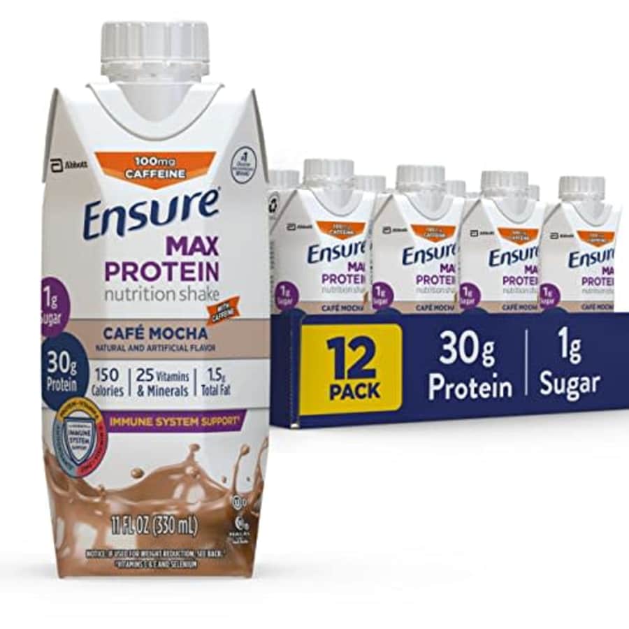 Ensure Max Protein Nutritional Shake with 30g of Protein, 1g of Sugar, High Protein Shake, Cafe for $29 Ensure Max Protein Nutritional Shake with 30g of Protein, 1g of Sugar, High Protein Shake, Cafe for $29