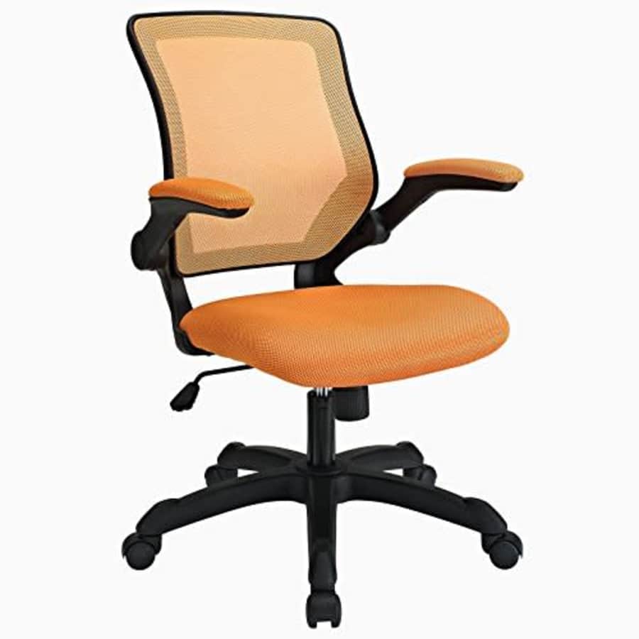 Modway Veer Office Chair with Mesh Back and Vinyl Seat With Flip-Up Arms in Orange for $121 Modway Veer Office Chair with Mesh Back and Vinyl Seat With Flip-Up Arms in Orange for $121