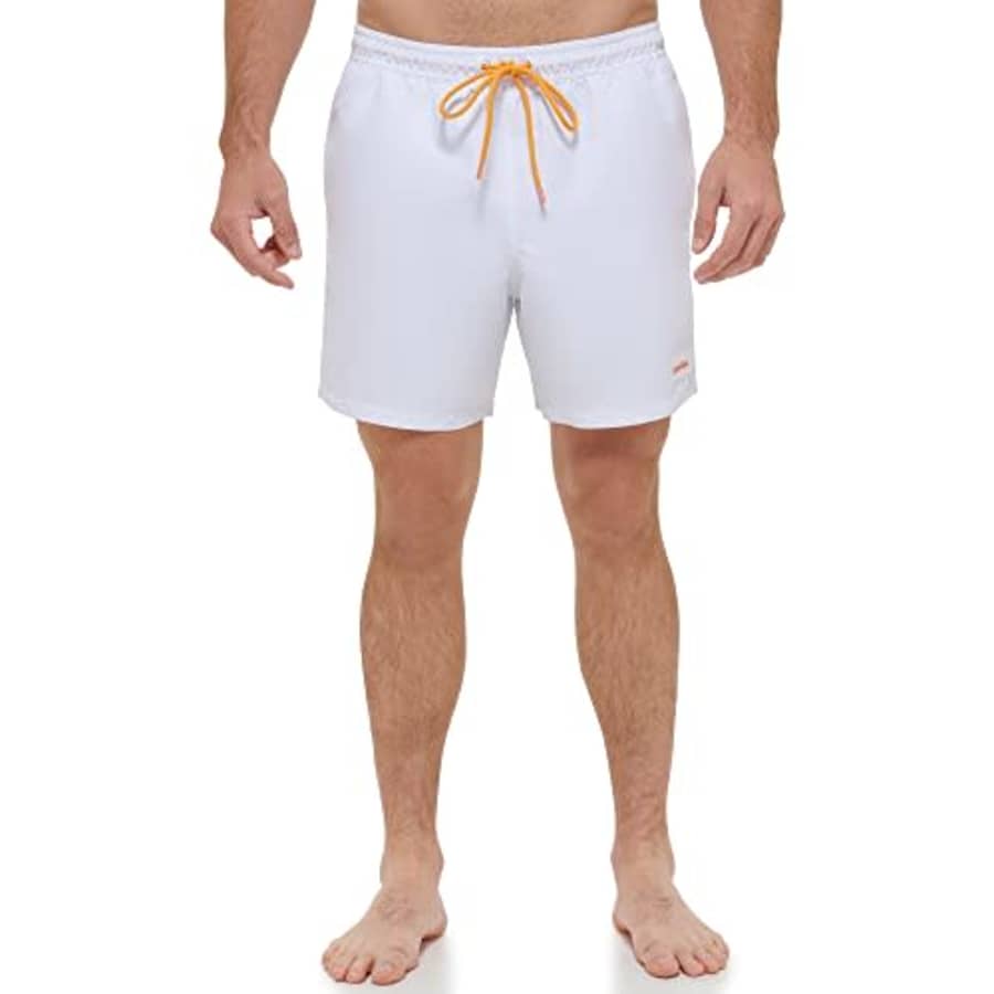 Calvin Klein Men's Standard UV Protected Quick Dry Swim Trunk, White, Medium for $28 Calvin Klein Men's Standard UV Protected Quick Dry Swim Trunk, White, Medium for $28