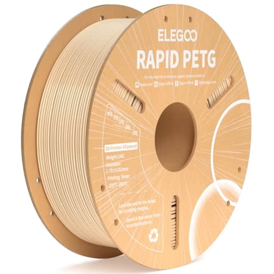 ELEGOO Rapid PETG Filament 1.75mm Beige 1KG, High Speed 30-600mm/s 3D Printer Filament Dimensional for $15 ELEGOO Rapid PETG Filament 1.75mm Beige 1KG, High Speed 30-600mm/s 3D Printer Filament Dimensional for $15