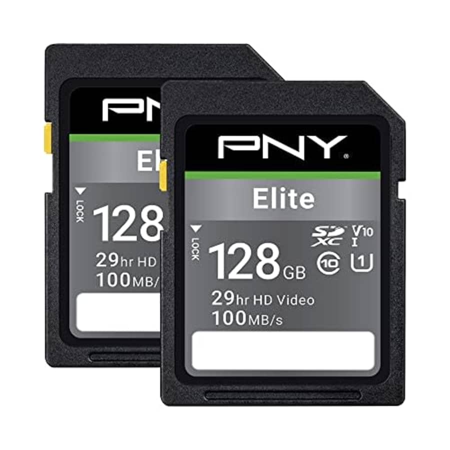 PNY 128GB Elite Class 10 U1 V10 SDXC Flash Memory Card 2-Pack - 100MB/s Read, Class 10, U1, V10, for $20