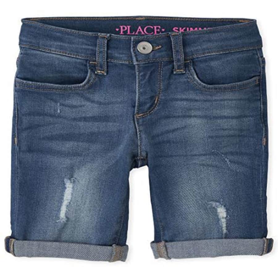The Children's Place Girls' Roll Cuff Distressed Denim Skimmer Shorts North Star Wash 6 for $13