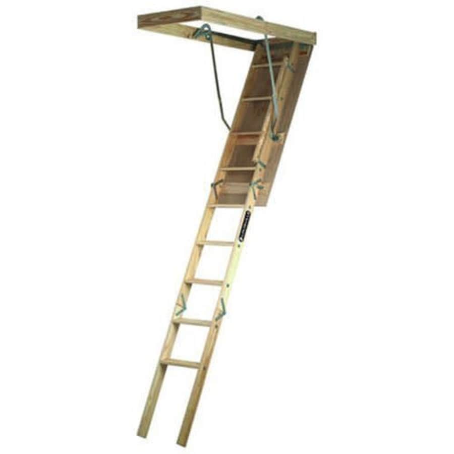Louisville Ladder 22.5 by 54-Inch Wooden Attic Ladder, 7 Foot To 8-Foot 9-Inch Ceiling Height, for $139 Louisville Ladder 22.5 by 54-Inch Wooden Attic Ladder, 7 Foot To 8-Foot 9-Inch Ceiling Height, for $139