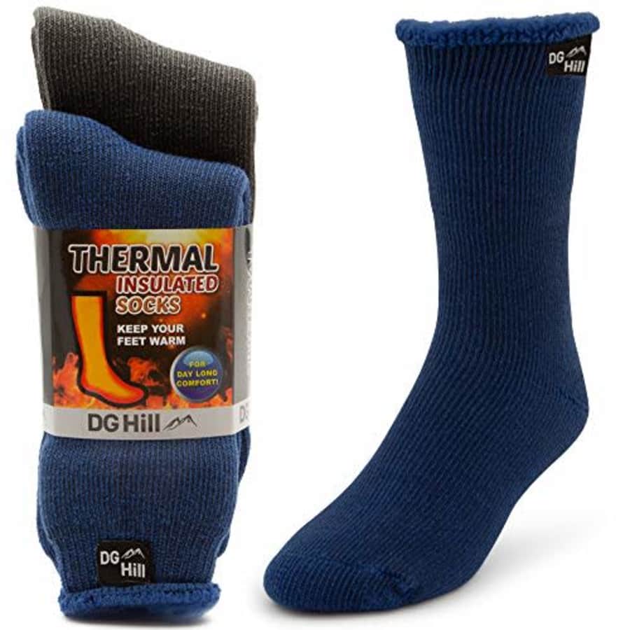 DG Hill 2 Pairs of Mens Thick Heat Trapping Thermal Socks Pack Insulated Warm Winter Crew Sock For for $20 DG Hill 2 Pairs of Mens Thick Heat Trapping Thermal Socks Pack Insulated Warm Winter Crew Sock For for $20