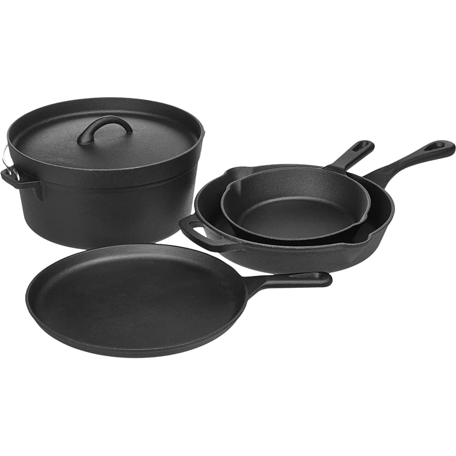 Amazon Basics Pre-Seasoned 5-Piece Cast Iron Cookware Set for $83