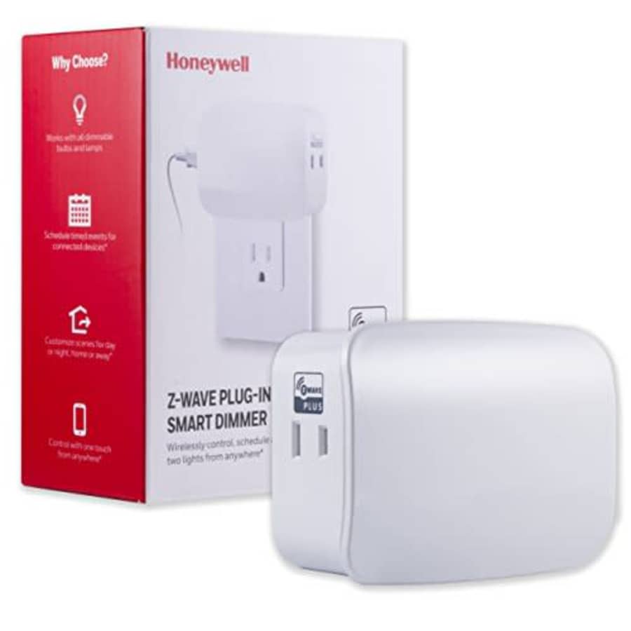 Honeywell UltraPro Z-Wave Plus Smart Light Dimmer Switch, Dual Outlet Plug-In | Built-In Repeater for $57 Honeywell UltraPro Z-Wave Plus Smart Light Dimmer Switch, Dual Outlet Plug-In | Built-In Repeater for $57
