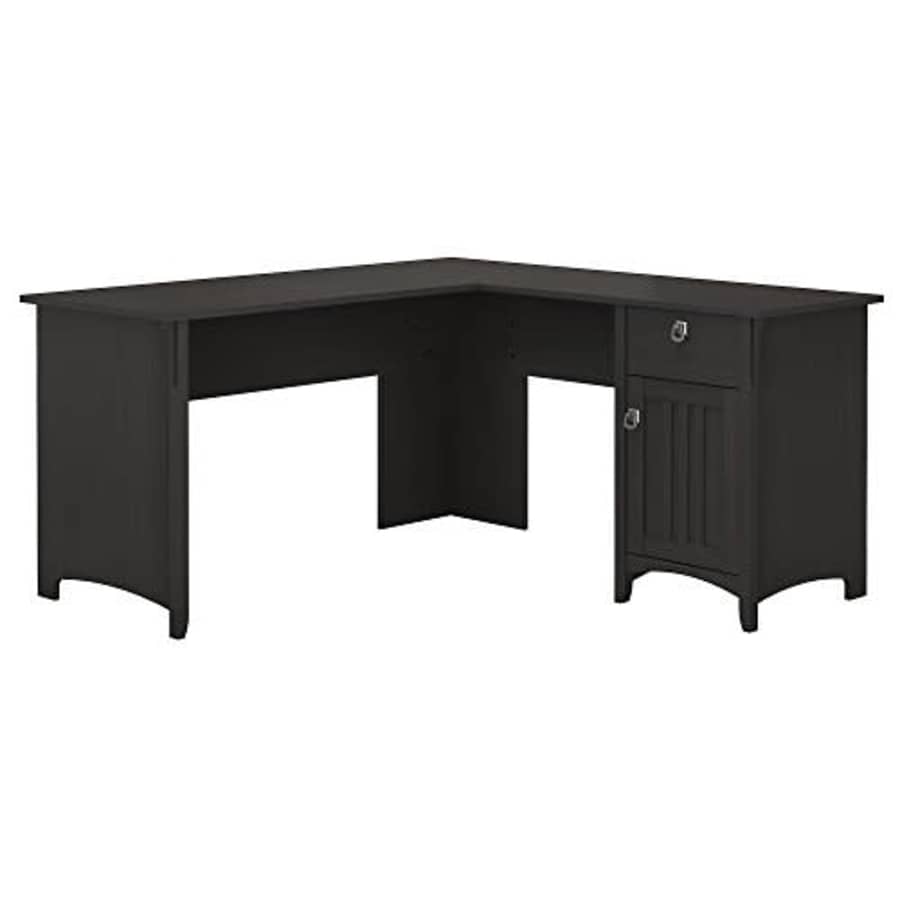 Bush Furniture Salinas L Shaped Desk with Storage in Vintage Black | Modern Farmhouse Corner Table for $228 Bush Furniture Salinas L Shaped Desk with Storage in Vintage Black | Modern Farmhouse Corner Table for $228
