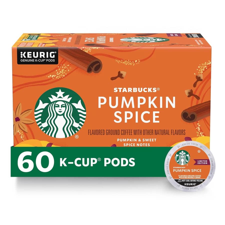 Starbucks Pumpkin Spice K-Cup Coffee Pods 60-Pack for $25 Starbucks Pumpkin Spice K-Cup Coffee Pods 60-Pack for $25