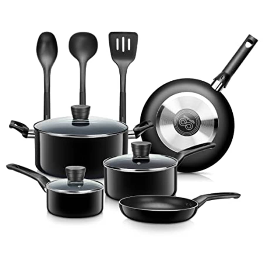 SereneLife Kitchenware Pots & Pans Basic Kitchen Cookware, Black Non-Stick Coating Inside, Heat for $59 SereneLife Kitchenware Pots & Pans Basic Kitchen Cookware, Black Non-Stick Coating Inside, Heat for $59