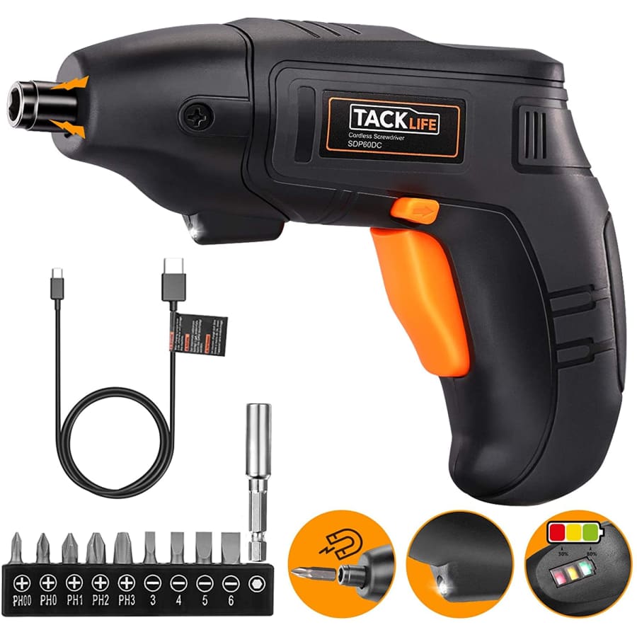 Tacklife Cordless Electric Screwdriver w/ 10 Driver Bits for $12