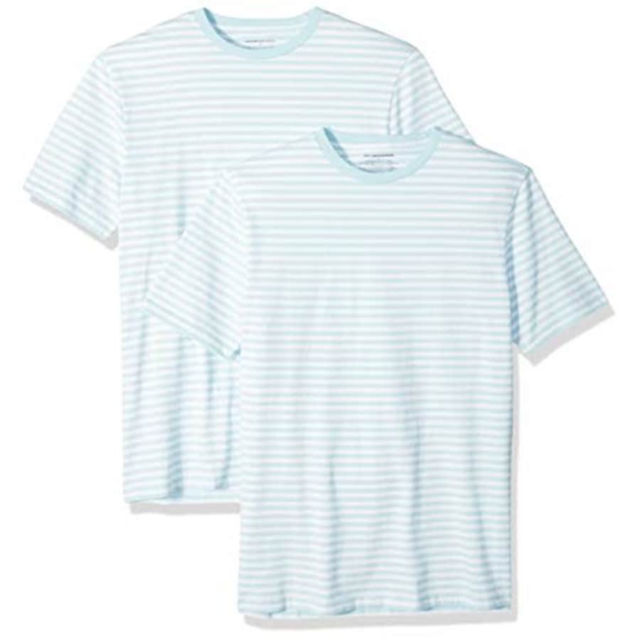 Amazon Essentials Men's 2-Pack Slim-Fit Short-Sleeve Crewneck Stripe T-Shirt, Aqua/White, X-Small for $5