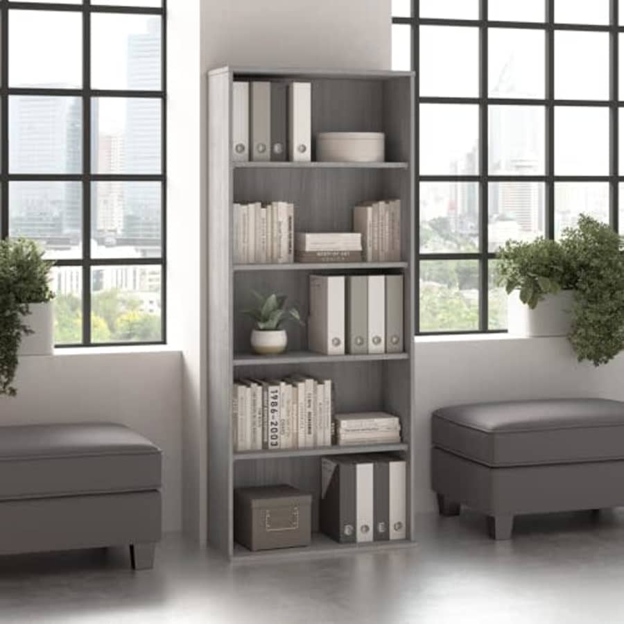 Bush Furniture Bush Business Furniture Hustle Tall 5 Shelf Bookcase in Platinum Gray, Large Bookshelf for Home, for $174