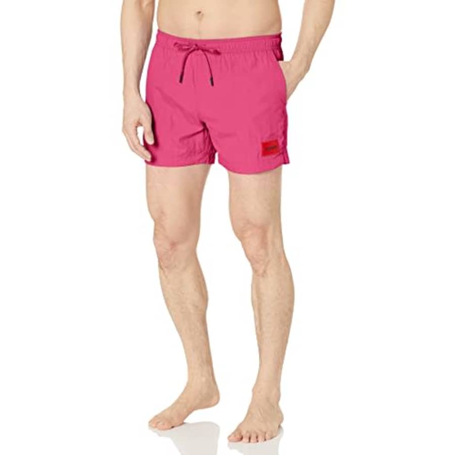 HUGO Mens Square Logo Swim Trunks, Bright Magenta, XX-Large US for $44