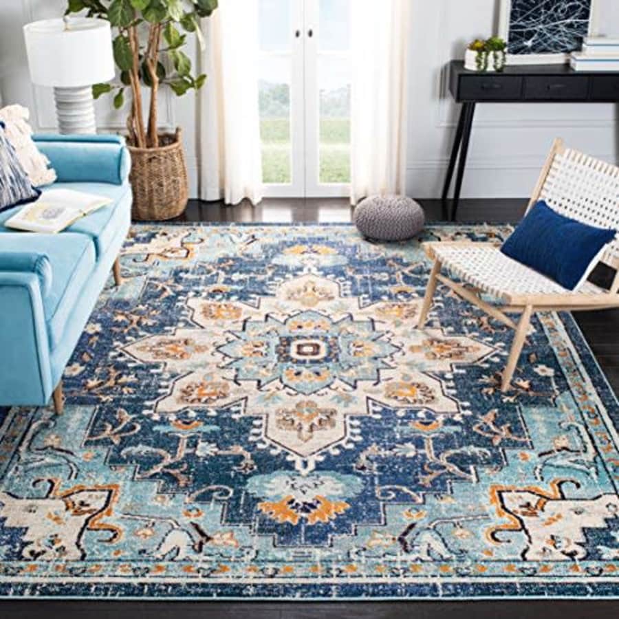 SAFAVIEH Madison Collection 5' Square Blue / Light Blue MAD473M Boho Chic Medallion Distressed for $58