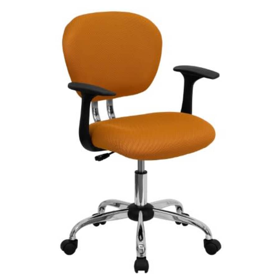 Flash Furniture Mid-Back Orange Mesh Padded Swivel Task Office Chair with Chrome Base and Arms for $207 Flash Furniture Mid-Back Orange Mesh Padded Swivel Task Office Chair with Chrome Base and Arms for $207