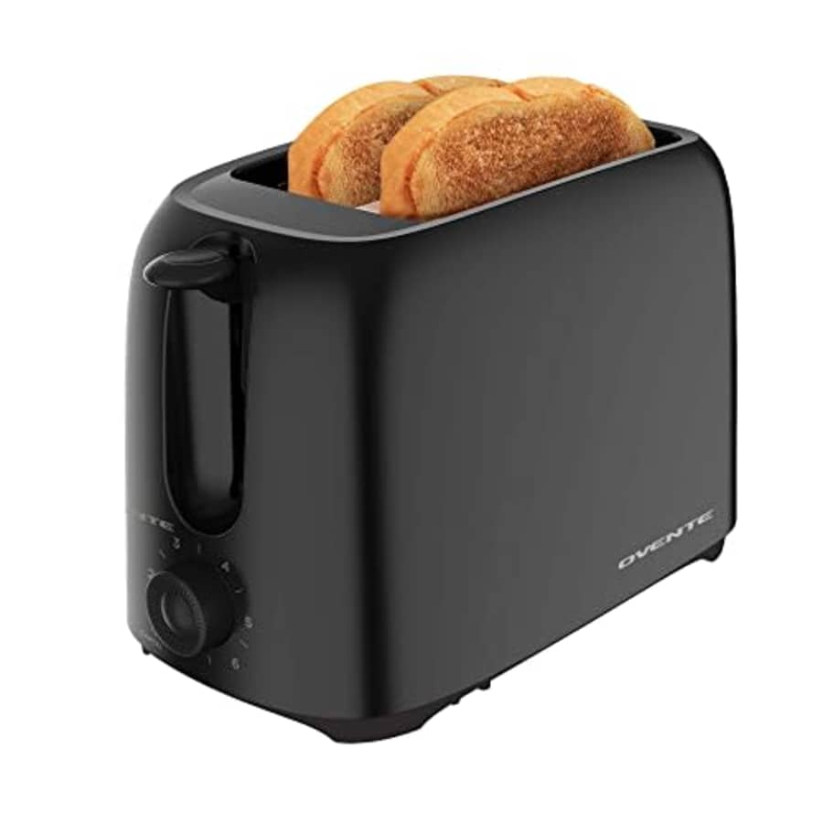 Ovente Electric 2-Slice Toaster Machine with Removable Crumb Tray, 6-Setting Knob for Toasting for $16