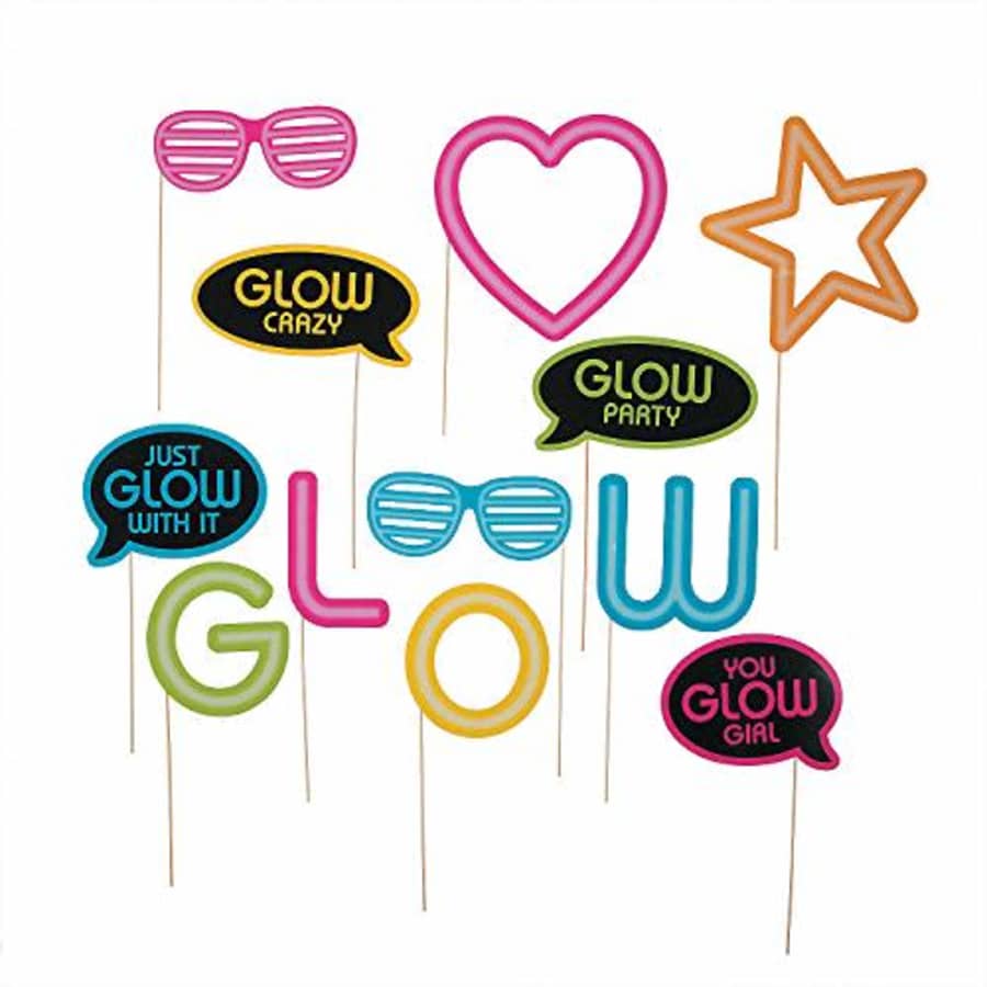 Fun Express Neon Glow Party Photo Booth Props - 12 Pieces - Glow and Dance Party Decor and Supplies for $10 Fun Express Neon Glow Party Photo Booth Props - 12 Pieces - Glow and Dance Party Decor and Supplies for $10
