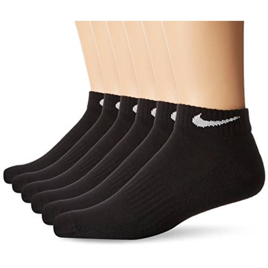 NIKE Unisex Performance Cushion Low Rise Socks with Bag (6 Pairs), Black/White, Medium for $27