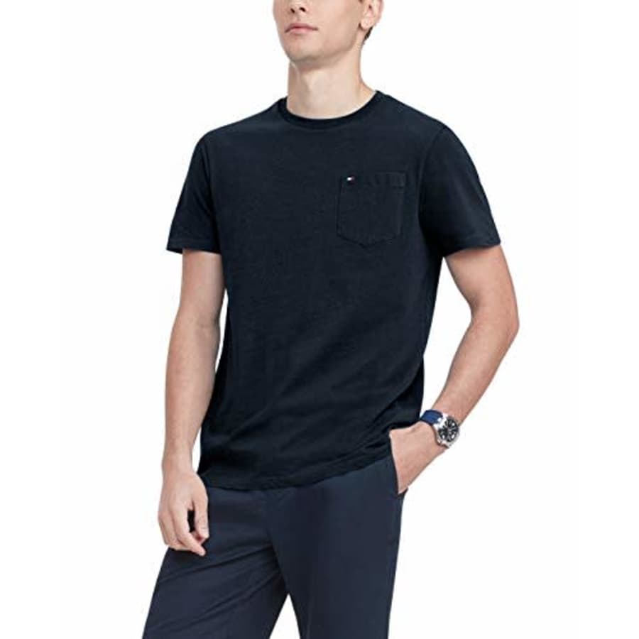 Tommy Hilfiger Men's Regular T Shirt with Pocket, Vmbl251 Navy He, XS for $21