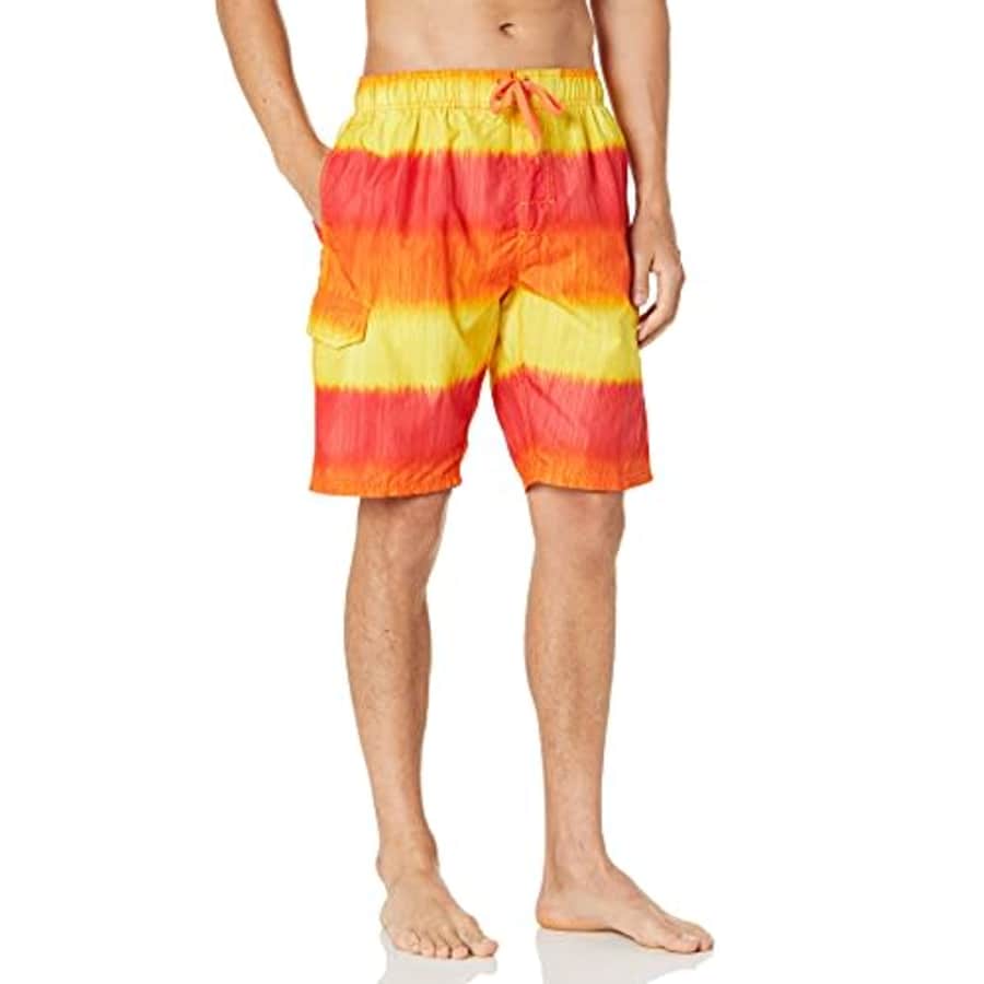 Kanu Surf Men's Mirage Swim Trunks (Regular & Extended Sizes), Zipline Red/Orange, Medium for $19