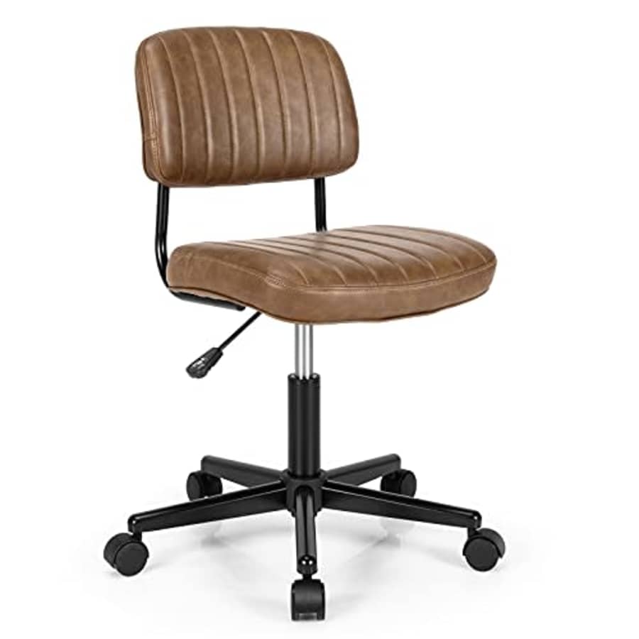 Giantex Leather Office Chair, Armless Low-Back Computer Desk Chair, Retro Swivel Rolling Task Chair for $80