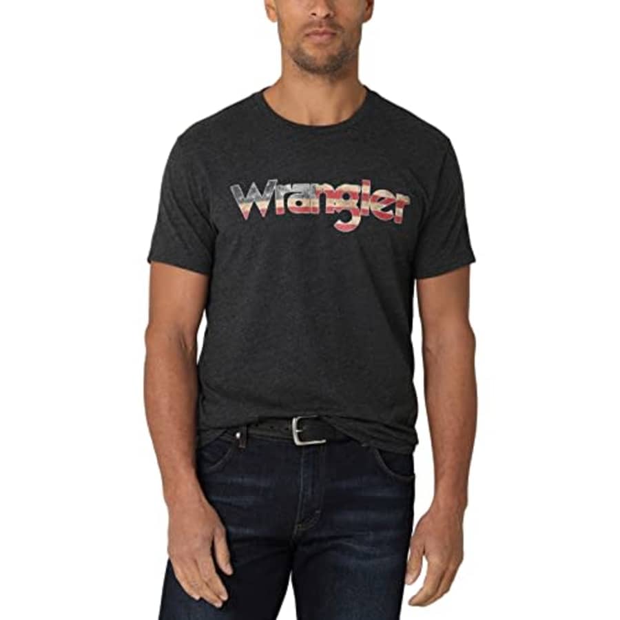 Wrangler Men's Western Crew Neck Short Sleeve Tee Shirt, Caviar American Flag Kabel, Small for $20