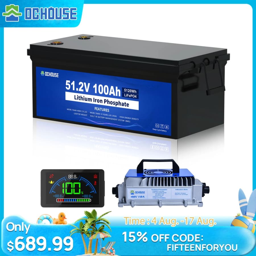 DC House 48V 100AH LiFePO4 Lithium Golf Cart Battery w/ Charger for $690